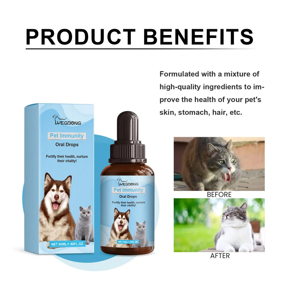 Yegbong Pet Health Drops - 50ml Multi-Vitamin Liquid for Cats & Dogs, Immune Support & Anxiety Relief Supplement for Puppies & Kittens