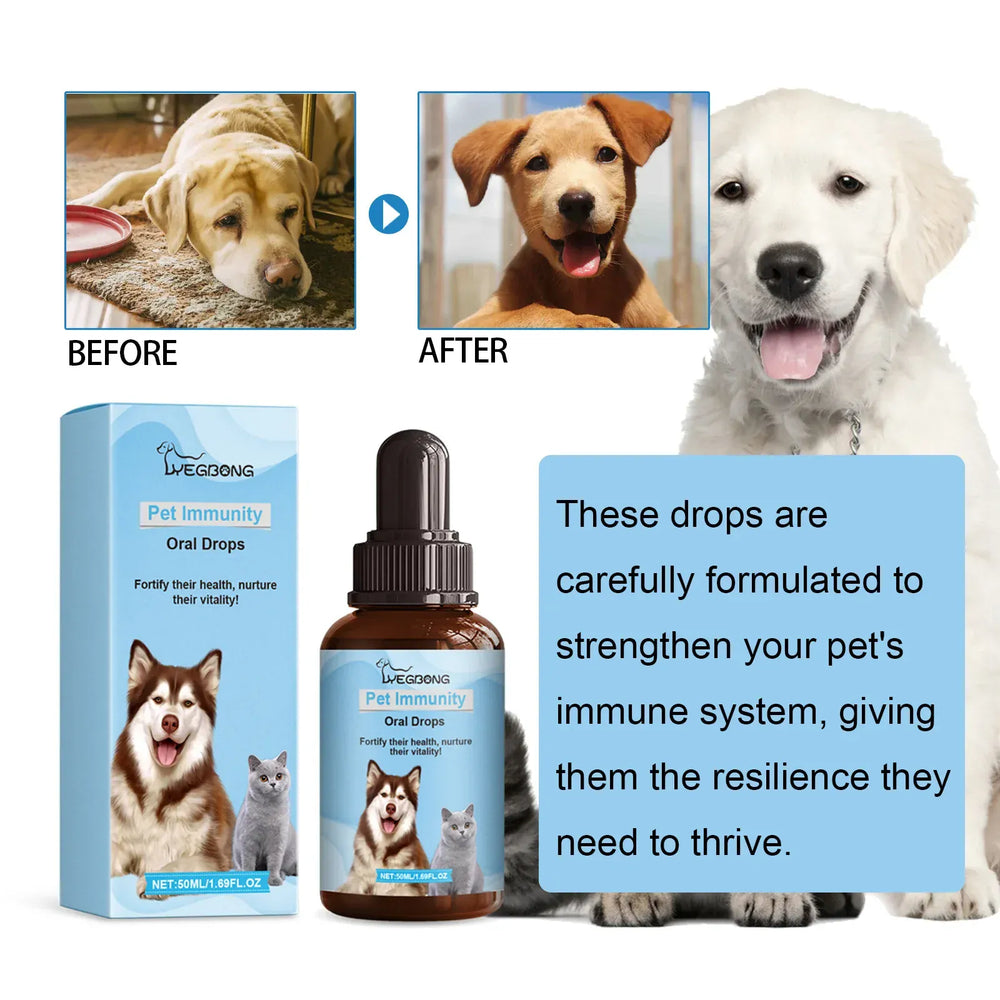 Yegbong Pet Health Drops - 50ml Multi-Vitamin Liquid for Cats & Dogs, Immune Support & Anxiety Relief Supplement for Puppies & Kittens