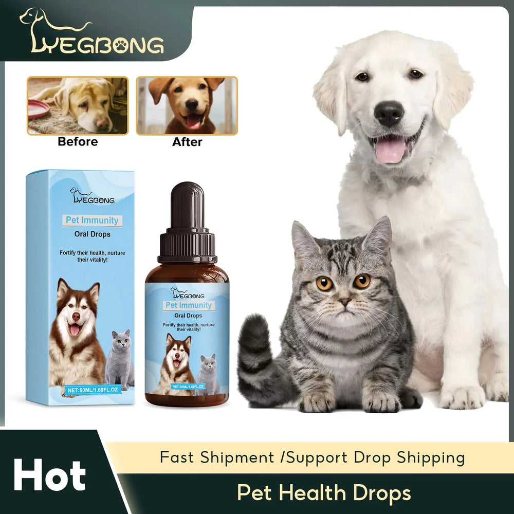 Yegbong Pet Health Drops - 50ml Multi-Vitamin Liquid for Cats & Dogs, Immune Support & Anxiety Relief Supplement for Puppies & Kittens